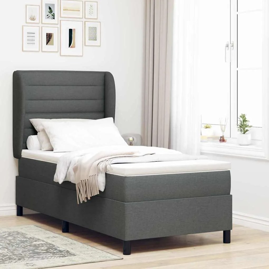 vidaXL Βάση Κρεβατιού με Στρώμα Σκούρο Γκρι 100 x 200 cm Υφασμάτινο