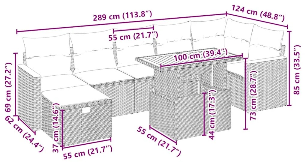 vidaXL Σαλόνι Κήπου Σετ 8 τεμ. Μπεζ Συνθετικό Ρατάν με Μαξιλάρια