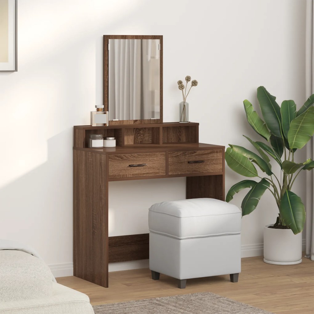vidaXL Τραπέζι Μακιγιάζ με Συρτάρια Καφέ Δρυς 79x41x140 εκ.