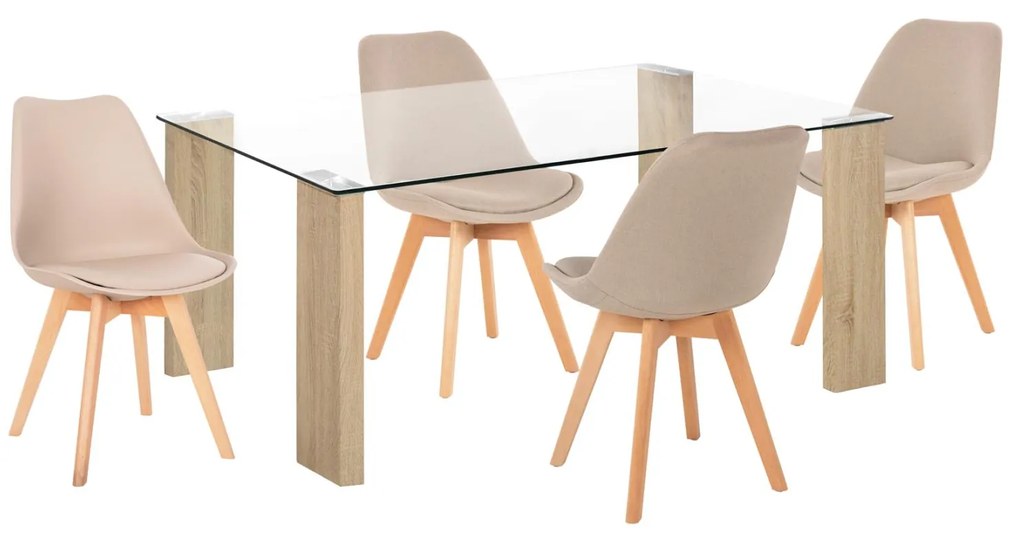 Σετ Τραπεζαρίας MORGAN C21269.02 5 τεμ. Τραπέζι & 4 Καρέκλες σε χρώμα Μπέζ 140x80x75 εκ.