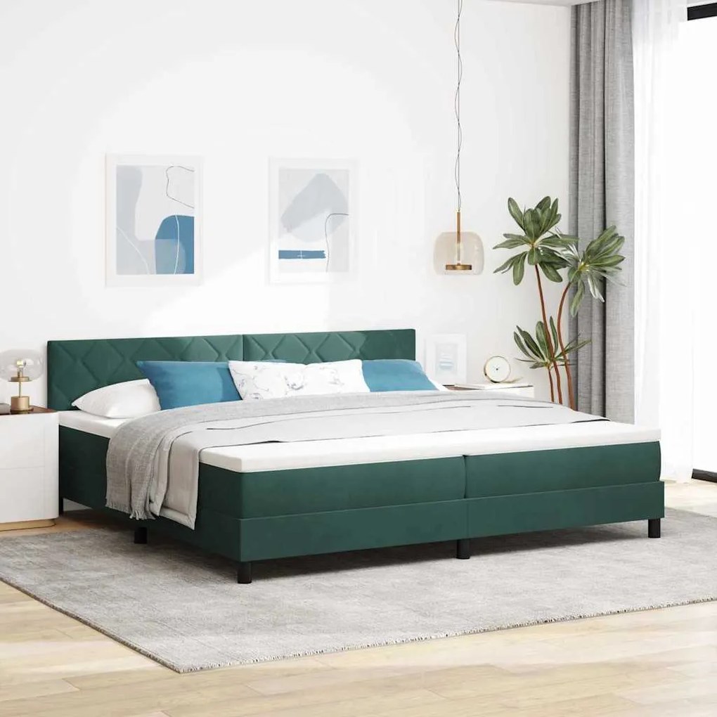 vidaXL Κρεβάτι Box Spring με Στρώμα Σκούρο Πράσινο 200x200 εκ Βελούδο