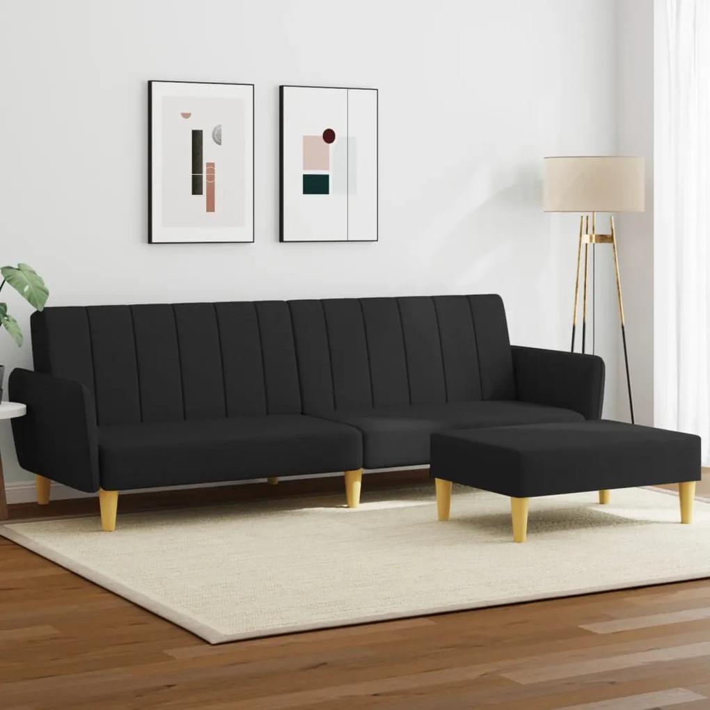 Καναπές Κρεβάτι Διθέσιος με Υποπόδιο Μαύρο Υφασμάτινος
