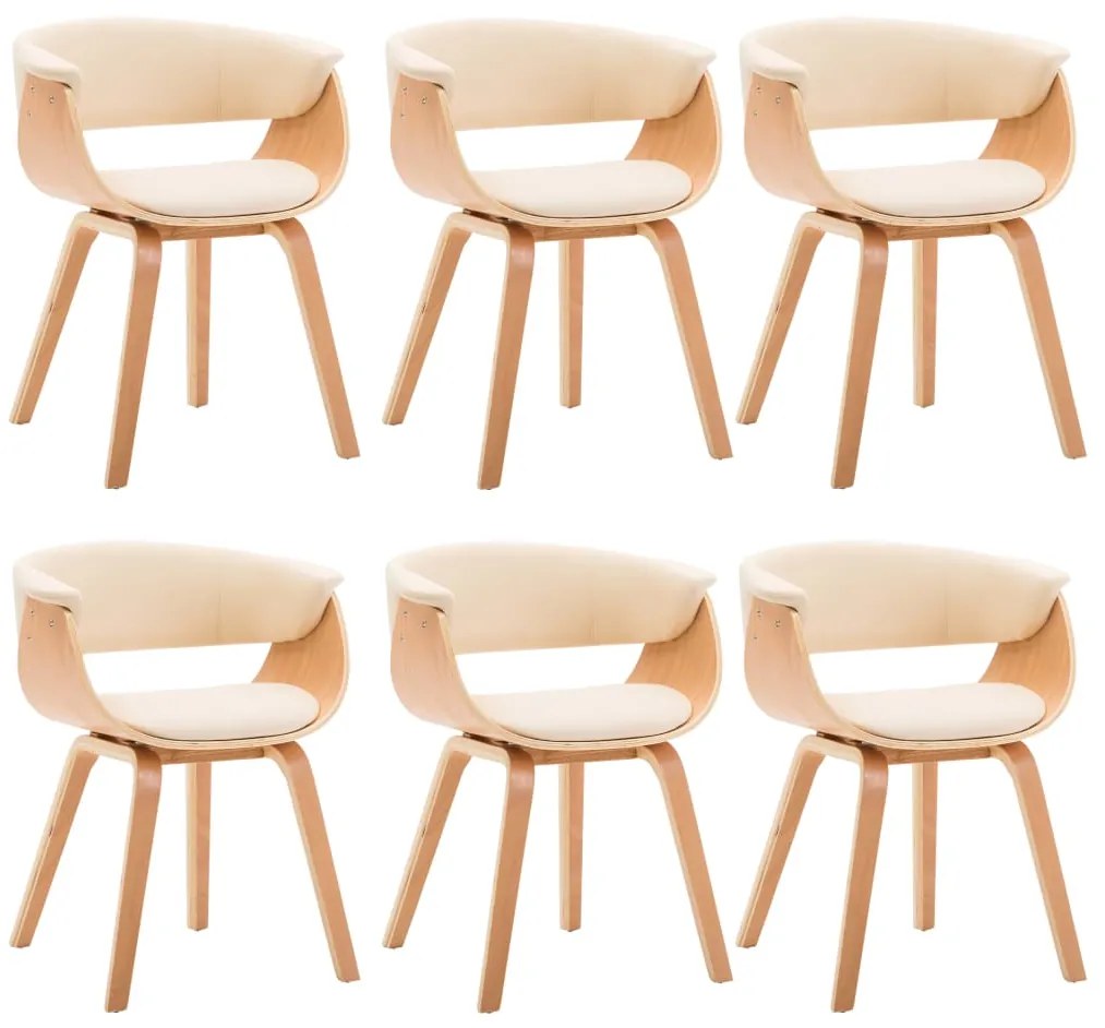 vidaXL Καρέκλες Τραπεζαρίας 6 τεμ. Κρεμ Λυγισμένο Ξύλο/Συνθετικό Δέρμα