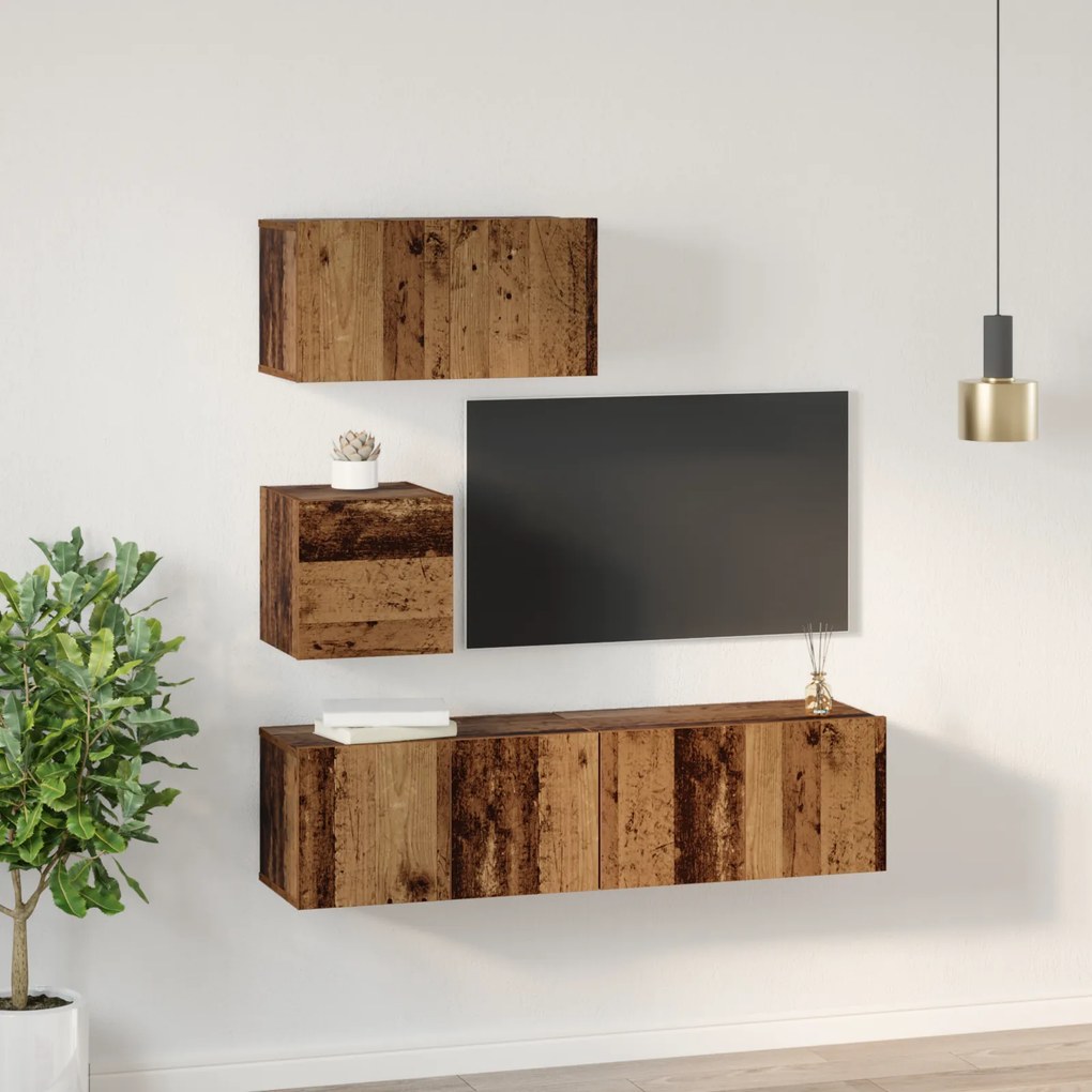 vidaXL Σετ TV Άλλο με αποθήκευση με πόρτα 4 pcs Παλιό ξύλο 60 x 30 x 30 cm