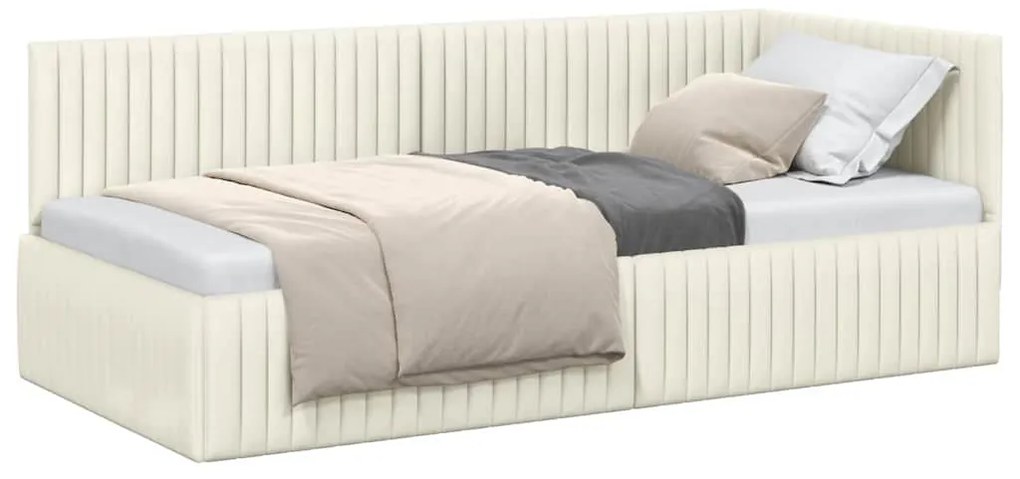 vidaXL Κρεβάτι Γωνίας με κεφαλάρι Κρεμ 90 x 190 cm Βελούδο