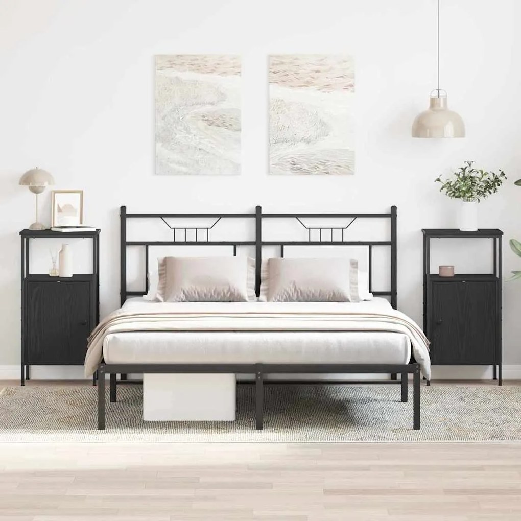 vidaXL Κομοδίνο 2 pcs Μαύρη Οξυά 41 x 31 x 80 εκ Επεξεργασμένο ξύλο