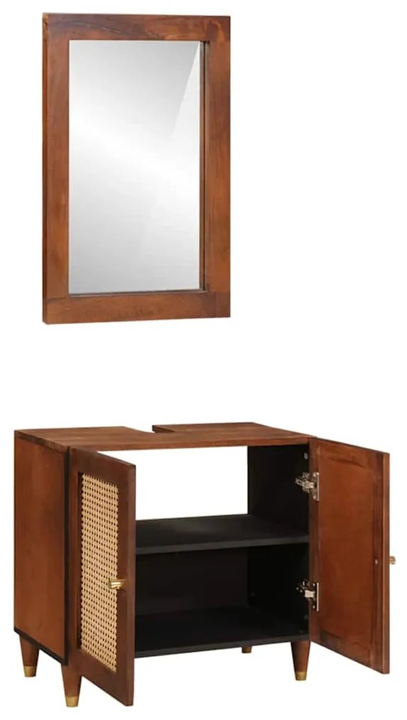 vidaXL Έπιπλα μπάνιου με συρτάρι 2 pcs 62 x 33 x 58 εκ. Στερεό ξύλο μάνγκο