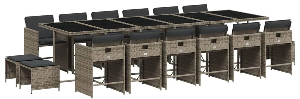 vidaXL Σετ Τραπεζαρίας Κήπου 17 τεμ. Γκρι από Συνθ. Ρατάν με Μαξιλάρια