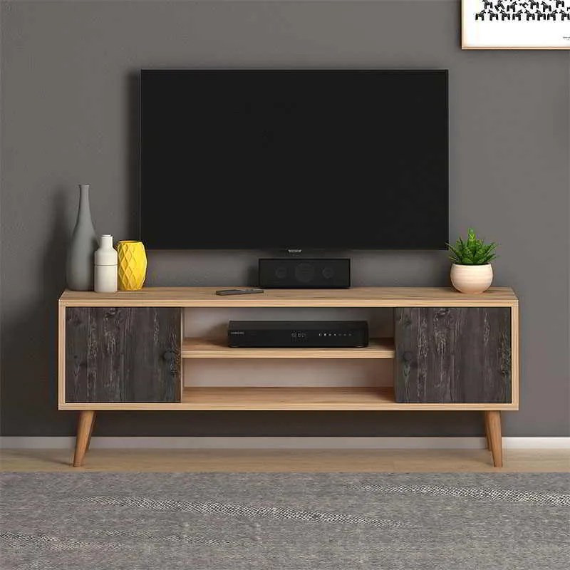 Έπιπλο τηλεόρασης Parma Megapap μελαμίνης χρώμα industrial grey - oak 120x30x40εκ.