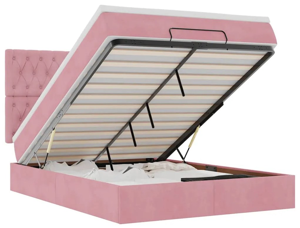 vidaXL Οθωμανικό κρεβάτι με στρώματα & LEDs Ροζ 140x190cm Βελούδο
