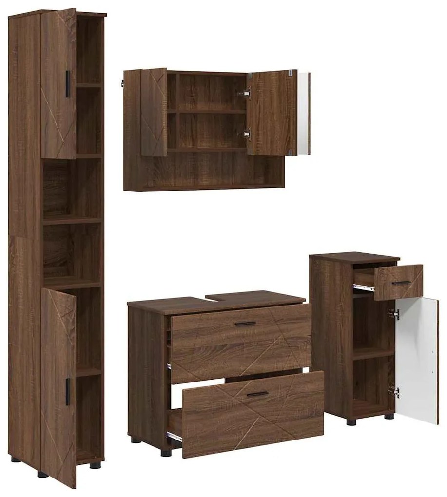 vidaXL Σετ Επίπλων Μπάνιου με ράφι 4 pcs Καφέ δρυς 30 x 35 x 192 εκ.