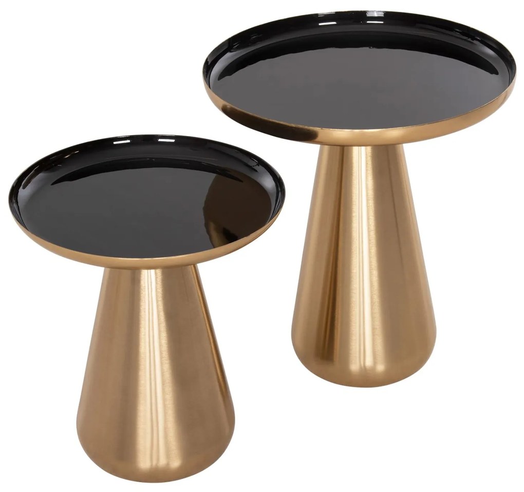 Τραπεζάκια σαλονιού OLUF Σετ 2 τμχ Μέταλλο Εμαγιέ - Gloss Χρυσό Μαύρο Φ50 &amp; Φ41εκ.