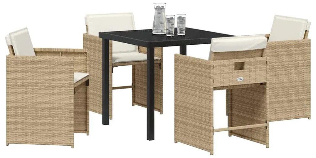 vidaXL Σέτ φαγητού για κήπο με μαξιλάρι 5 pcs Μπεζ Πολυ ράταν