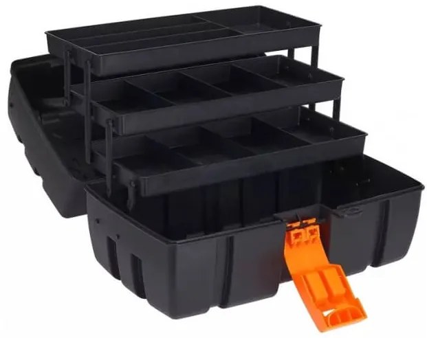 Εργαλειοθήκη με λαβή μεταφοράς (Y98500080) Με 3 πτυσσόμενες θήκες, Από πολυπροπυλένιο, Μαύρο και Πορτοκαλί, 37 x 23 x 21 cm