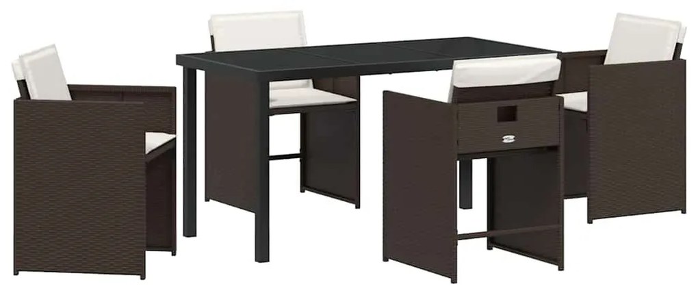 vidaXL Σέτ φαγητού για κήπο με μαξιλάρι 5 pcs Καφέ Πολυ ράταν