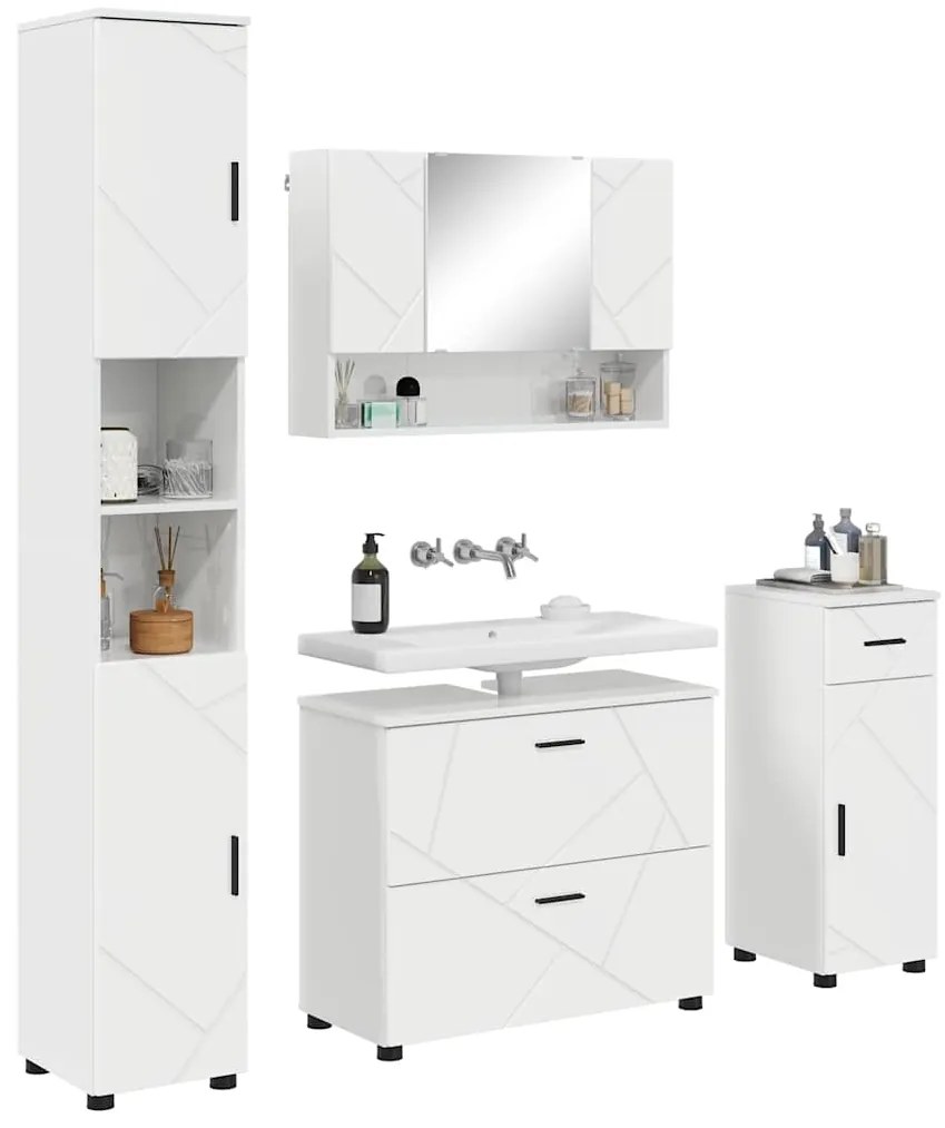 vidaXL Σετ Επίπλων Μπάνιου 4 pcs Γυαλιστερό λευκό 30 x 35 x 192 εκ.