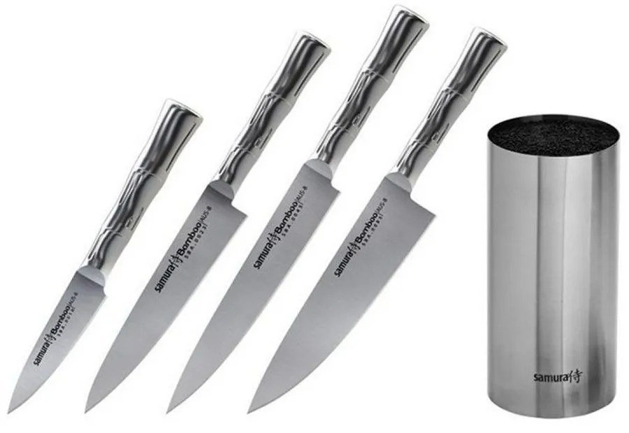 Μαχαίρια Bamboo SBA-05 Με Βάση (Σετ 4τμχ) Inox Samura Ceramic,Plastic