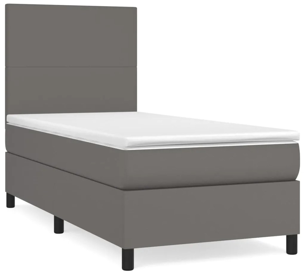 vidaXL Κρεβάτι Boxspring με Στρώμα Γκρι 80 x 200 εκ. Συνθετικό Δέρμα