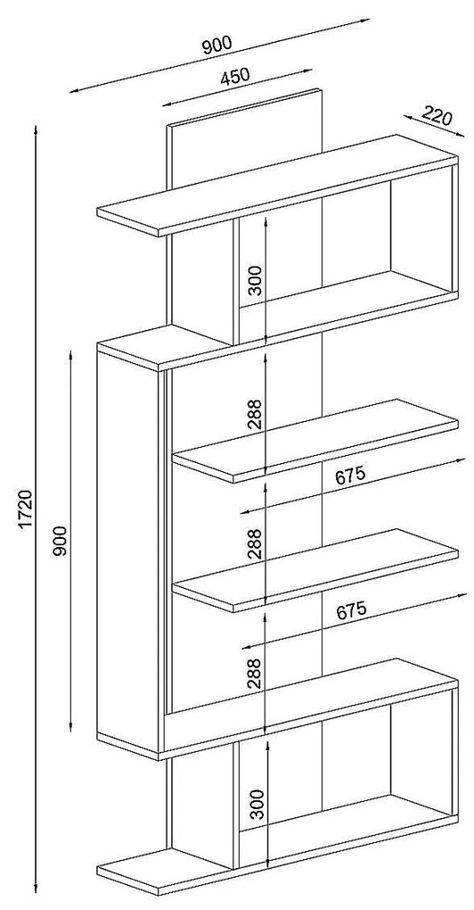 Βιβλιοθήκη JADE Φυσικό Μοριοσανίδα/Μελαμίνη 90x22x172cm - 14410277 - 14410277