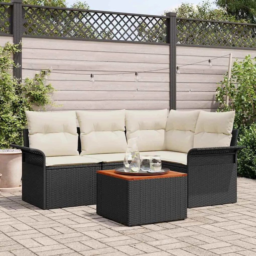 vidaXL Σετ Καναπέ Κήπου με μαξιλάρι 5 pcs Μαύρο, Κρέμα 55 x 55 x 37 εκ