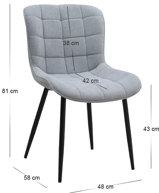Καρέκλα τραπεζαρίας Chiara Megapap γκρι ύφασμα - μεταλλικό μαύρο πόδι 48x58x81εκ.