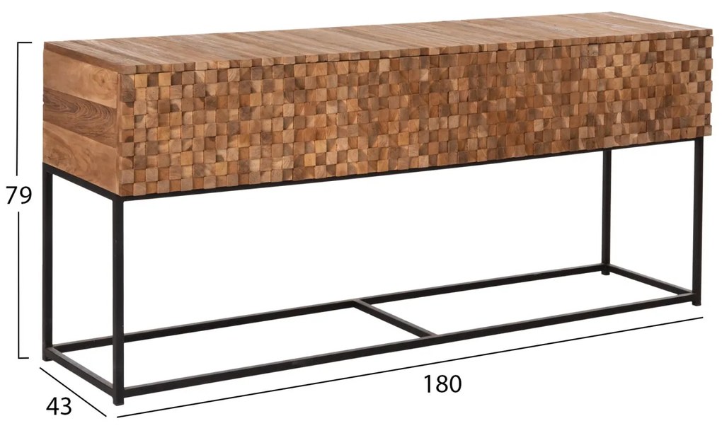 ΚΟΝΣΟΛΑ ΜΕ ΣΥΡΤΑΡΙΑ JORDI  ΞΥΛΟ TEAK ΦΥΣΙΚΟ-ΜΑΥΡΗ ΜΕΤΑΛΛΙΚΗ ΒΑΣΗ 180x43x79Υεκ.