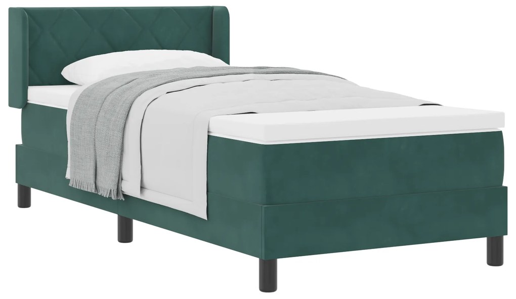 vidaXL κρεβάτι Box Spring με στρώμα Σκούρο Πράσινο 90x190 εκ. Βελούδο