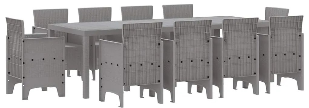 vidaXL Σέτ φαγητού για κήπο 11 pcs Ανοιχτό γκρι Rattan Polt