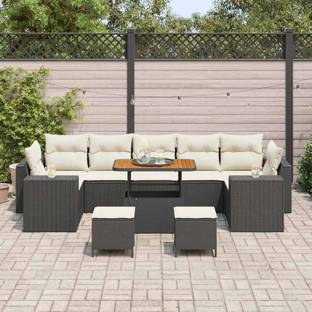 vidaXL Σετ Καναπέ Κήπου 10 pcs Μαύρο, Κρέμα 90 x 55 x 71 cm