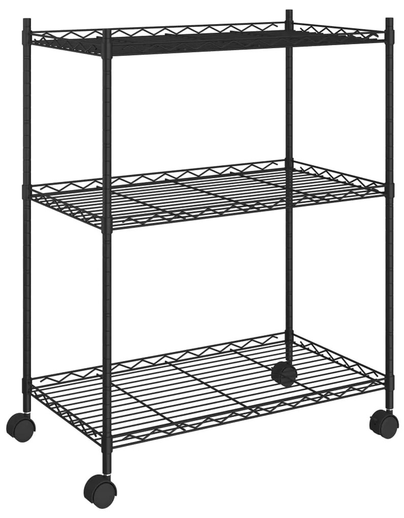 vidaXL Ραφιέρα 3 Επιπέδων με Τροχούς Μαύρη 60x35x81 εκ. 150 κ.