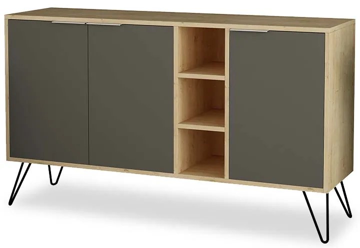 Μπουφές Clara pakoworld χρώμα light oak-ανθρακί 142x35.5x83εκ