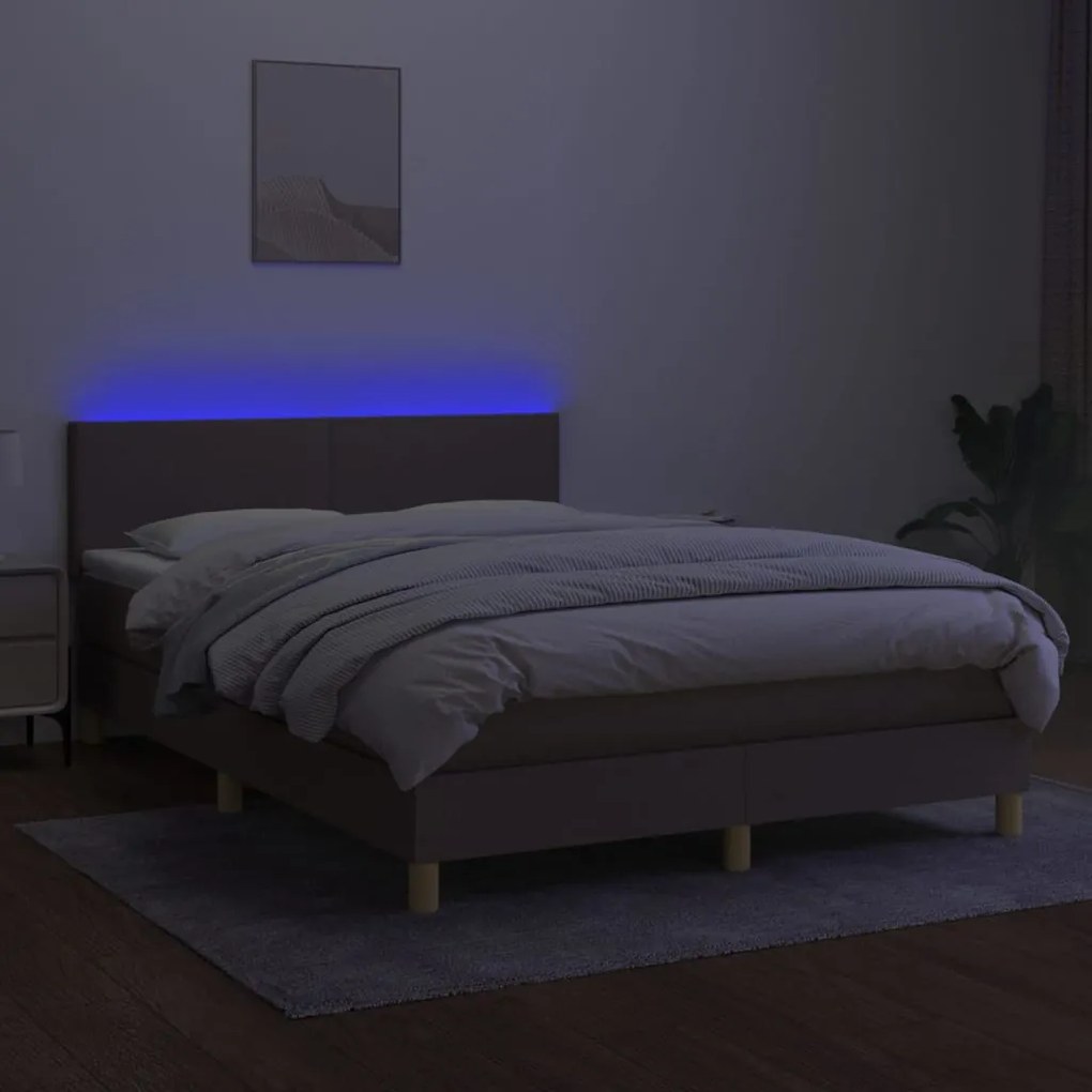 vidaXL Κρεβάτι Boxspring με Στρώμα & LED Taupe 140x190 εκ. Υφασμάτινο