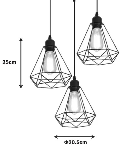 Φωτιστικό οροφής τρίφωτο Jabrey pakoworld μαύρο μέταλλο Φ30x25εκ