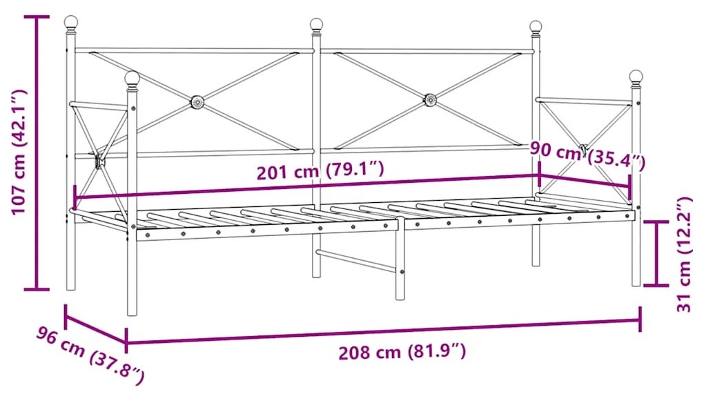 ΚΡΕΒΑΤΙ ΗΜΕΡΑΣ ΧΩΡΙΣ ΣΤΡΩΜΑ ΜΑΥΡΟ 90X200 CM ΑΤΣΑΛΙ 4104668