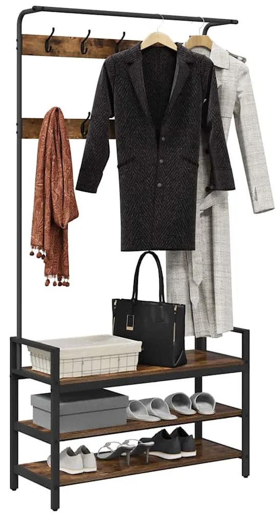 vidaXL Κρεμάστρα Καπνιστό Δρύς 95 x 34 x 184 εκ Επεξεργασμένο ξύλο