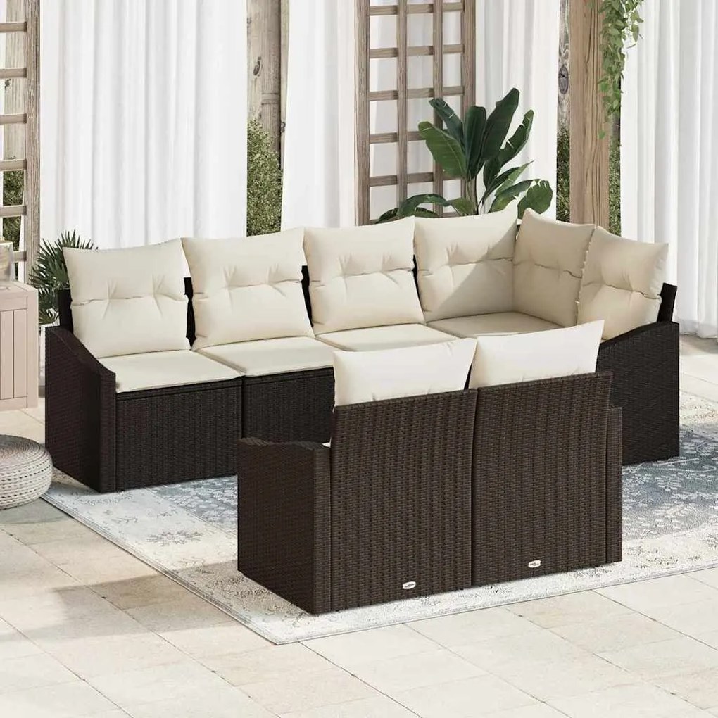 vidaXL Σετ Καναπέ Κήπου 7 pcs Καφέ Πολυ ράταν