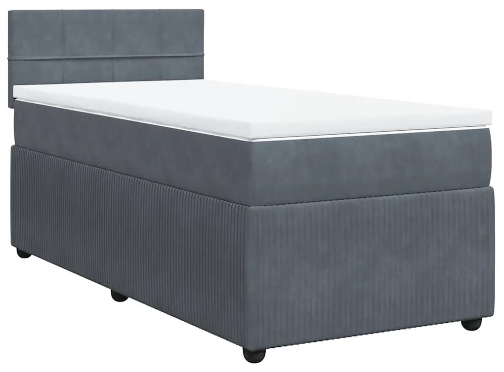 vidaXL Κρεβάτι Boxspring με Στρώμα Σκούρο Γκρι 90x190 εκ. Βελούδινο