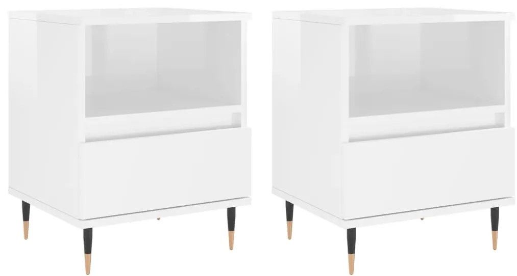 vidaXL Κομοδίνα 2 τεμ. Γυαλ. Λευκό 40 x 35 x 50 εκ. Επεξεργασμένο Ξύλο