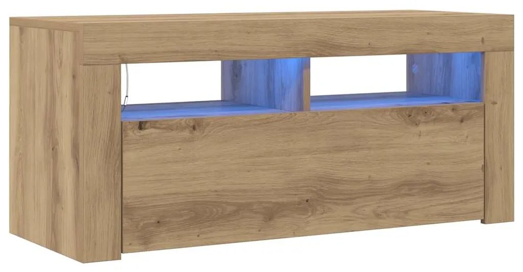 vidaXL Έπιπλο Τηλεόρασης με LED Αρτισιανή Δρυς 90x35x40 εκ Επεξ.Ξύλο