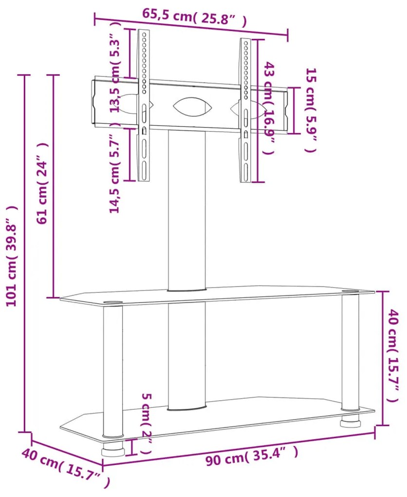 Βάση Τηλεόρασης Γωνιακή 2 Επιπέδων για 32-70 Ιντσών Μαύρη/Ασημί - Μαύρο