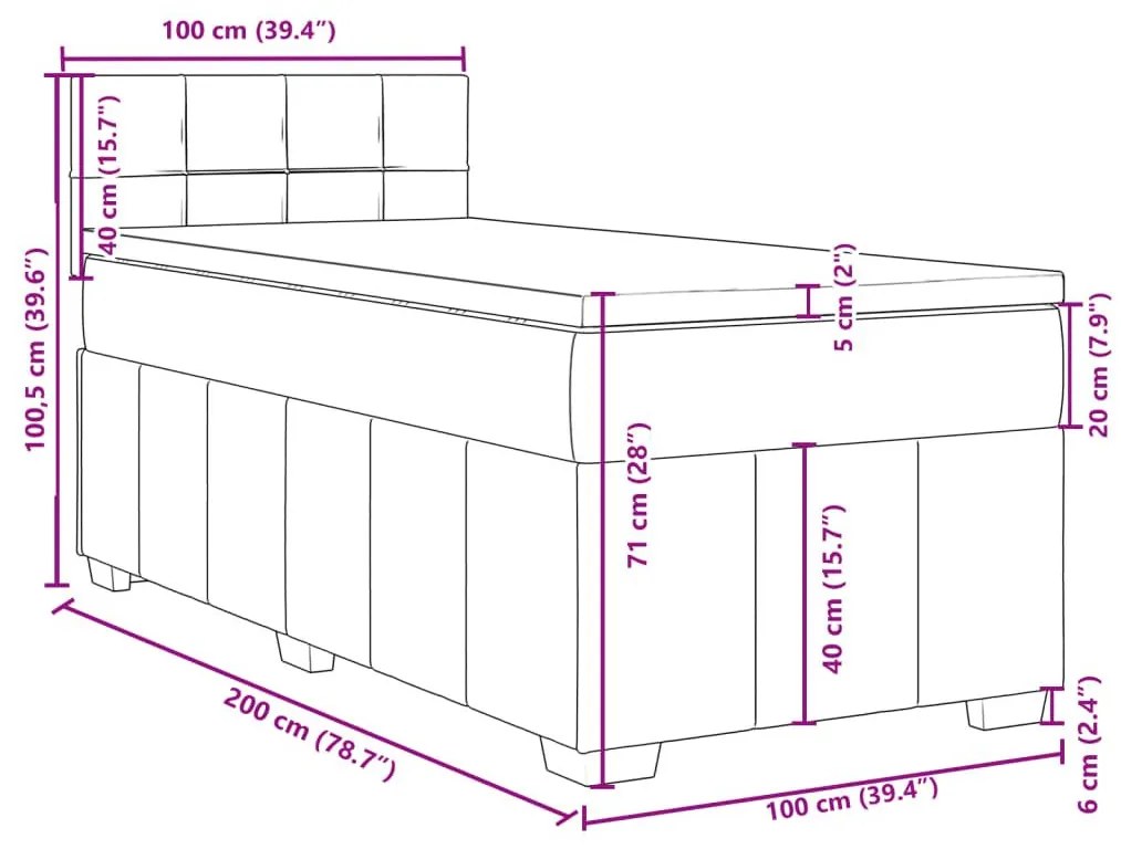 Κρεβάτι Boxspring με Στρώμα Ανοιχτό Γκρι 100x200 εκ. Υφασμάτινο - Γκρι