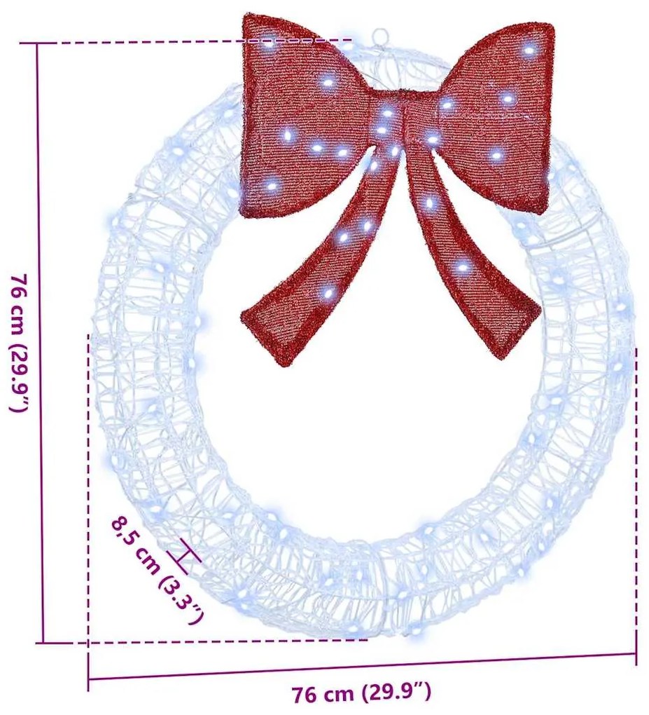 vidaXL Στεφάνι με 60 LED Ψυχρό λευκό 76 x 8.5 x 76 εκ Ακρυλικό