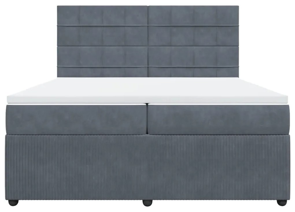 Κρεβάτι Boxspring με Στρώμα Σκούρο Γκρι 200x200 εκ. Βελούδινο - Γκρι