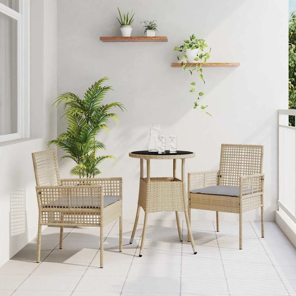 vidaXL Σέτ φαγητού για κήπο 3 pcs Μπεζ Πολυ ράταν