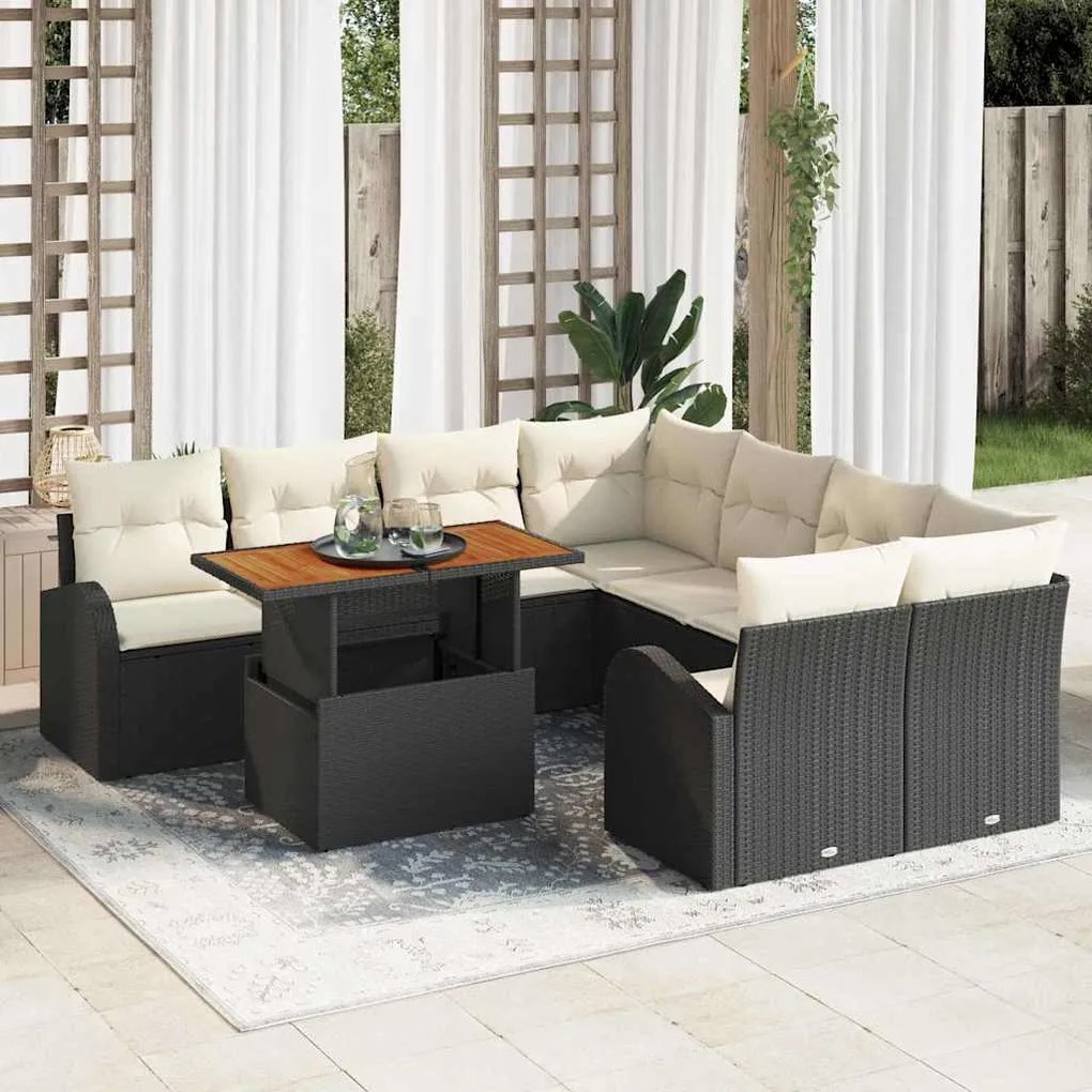 vidaXL Σετ Καναπέ Κήπου 9 pcs Μαύρο και κρεμ 100 x 55 x 73 εκ