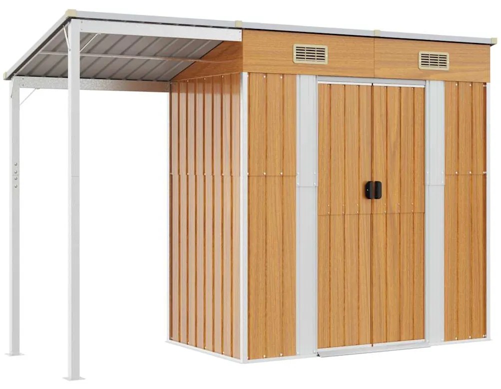 vidaXL Αποθήκη Κήπου Εκτεταμένη Οροφή Αν. Καφέ 277x107x181 εκ Ατσάλι