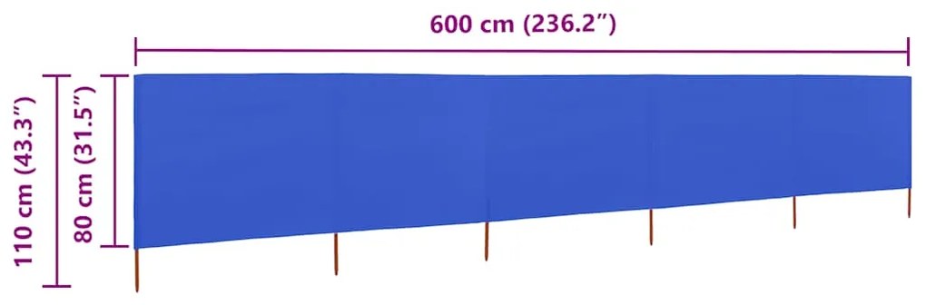 vidaXL Προστατευτικό Αέρα με 5 Πάνελ Αζούρ Μπλε 600x80 εκ. Υφασμάτινο