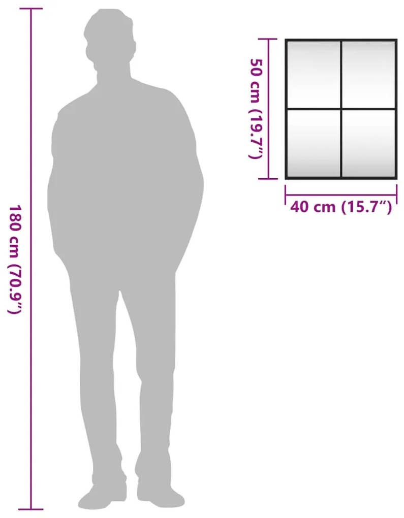 Καθρέφτης Ορθογώνιος Μαύρος 40 x 50 εκ. από Σίδερο - Μαύρο