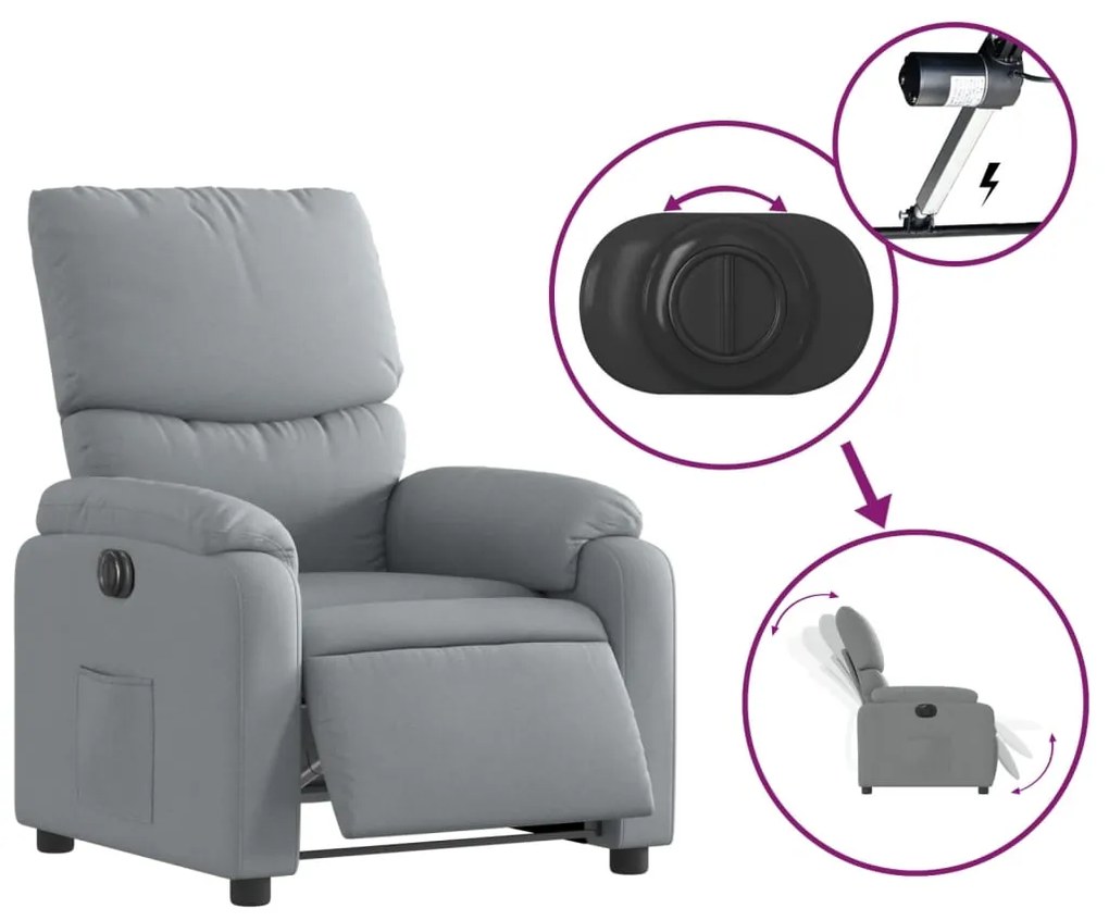 vidaXL Πολυθρόνα Ανακλινόμενη Ηλεκτρική Ανοιχτό Γκρι Υφασμάτινη