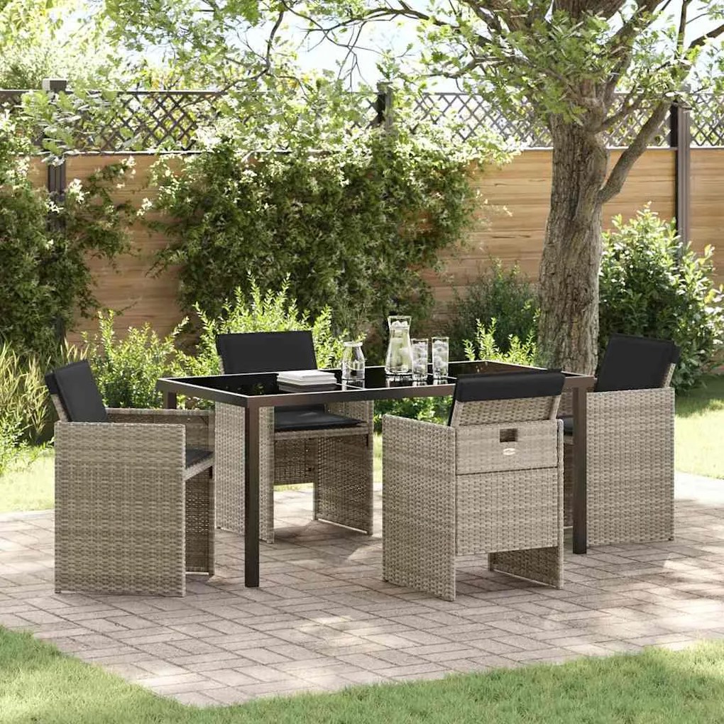 vidaXL Σετ Γκρι Poly Rattan 5 Τεμαχίων για Κήπο με Μαξιλάρια